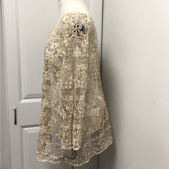 Adiva Women’s 3/4 Sleeve Scoop Neck Crochet Knit Pull Over Top, Beige, size 3X - Picture 8 of 10